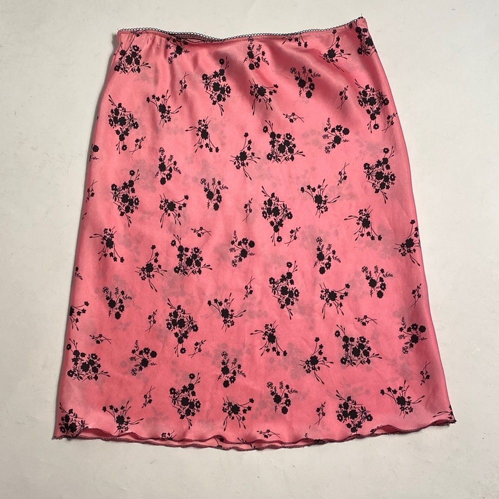 TOPSHOP Hot Baby Pink and Black Satin Floral Print Slip Skirt! Size 6